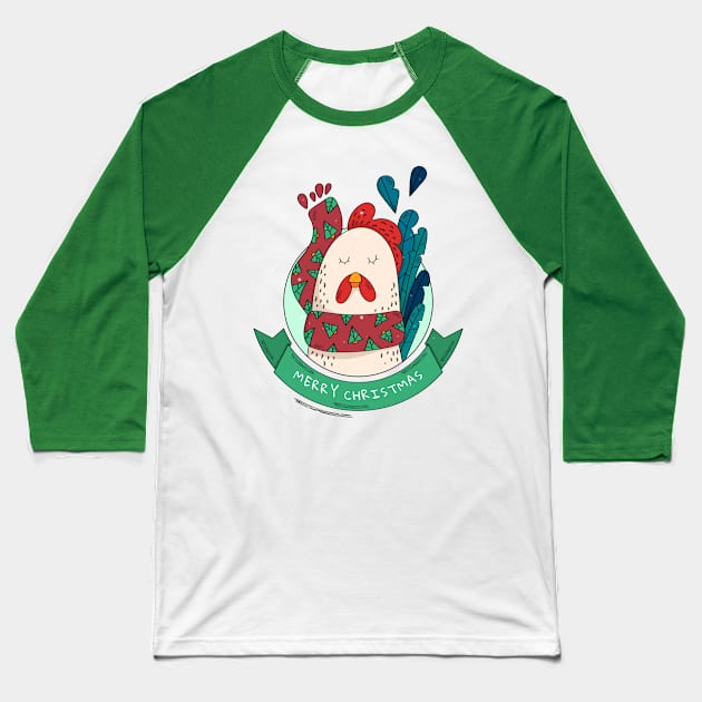 Merry Christmas Rooster Baseball T-Shirt by letnothingstopyou